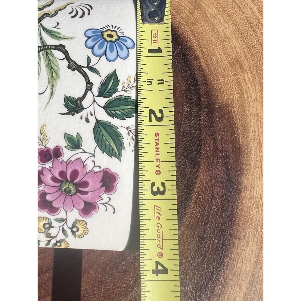 Vintage Purbeck Ceramics Swanage England Trinket Box Peacock Floral Chinoiserie